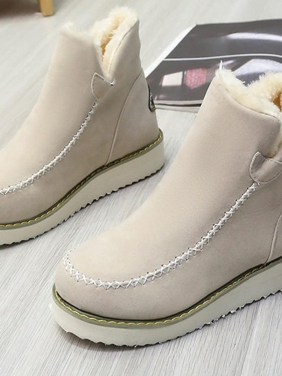 avstcfs Shoes - Plush-Lined Women's Cream Winter Ankle Boots